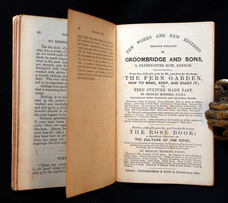 1870 Scarce Book ~ Home-Made WINES: How to Make and Keep Them By G. Vine. 1stED.
