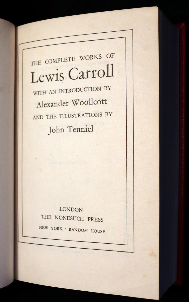 1939 Rare First Edition Book - Complete Works of Lewis Carroll including Alice's Adventures in Wonderland, Through the Looking-Glass, etc.