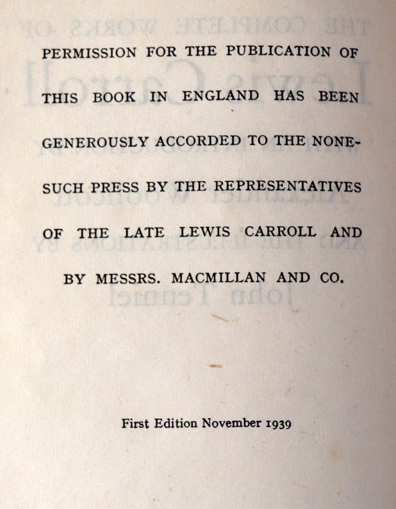 1939 Rare First Edition Book - Complete Works of Lewis Carroll including Alice's Adventures in Wonderland, Through the Looking-Glass, etc.