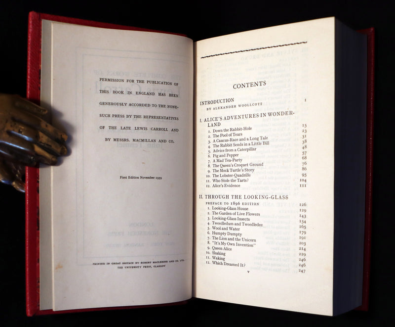 1939 Rare First Edition Book - Complete Works of Lewis Carroll including Alice's Adventures in Wonderland, Through the Looking-Glass, etc.