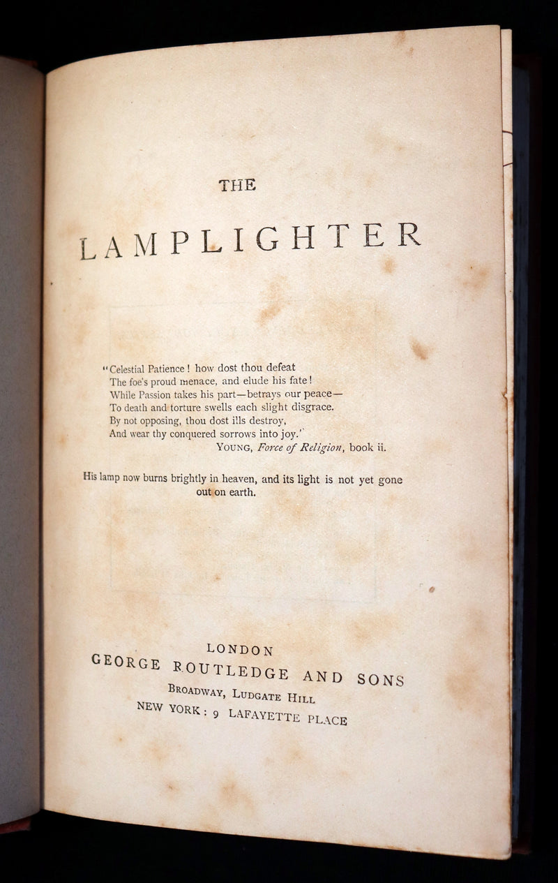 1880 Rare Victorian Book - The LAMPLIGHTER by Maria Susanna Cummins.