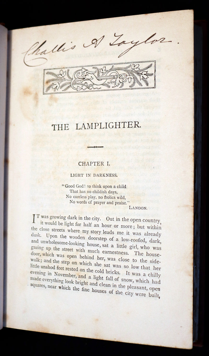 1880 Rare Victorian Book - The LAMPLIGHTER by Maria Susanna Cummins.