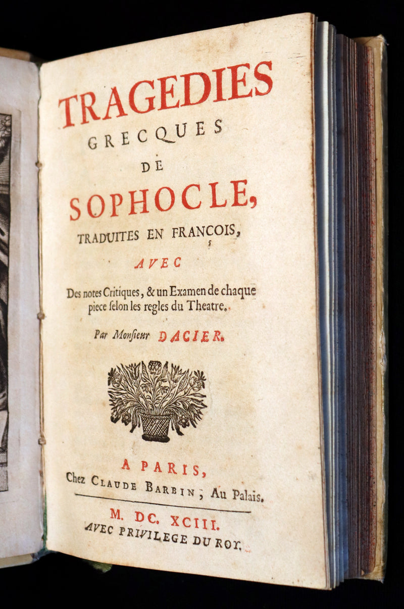 1693 Rare French vellum Book - Sophocles' Tragedies - Oedipe & Electre (Oedipus & Electra).