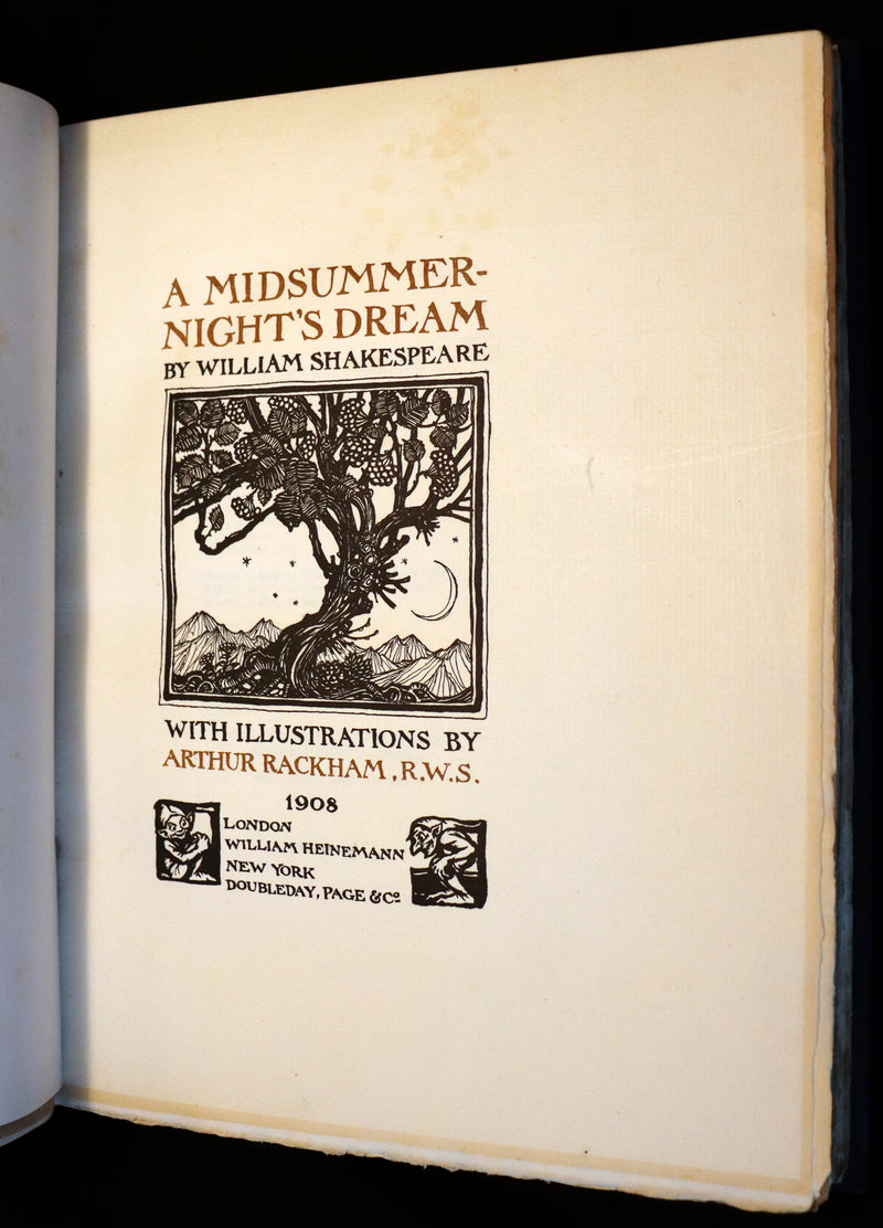1908 Rare Limited Book Signed by Rackham - Shakespeare's Midsummer Night's Dream in a beautiful binding.