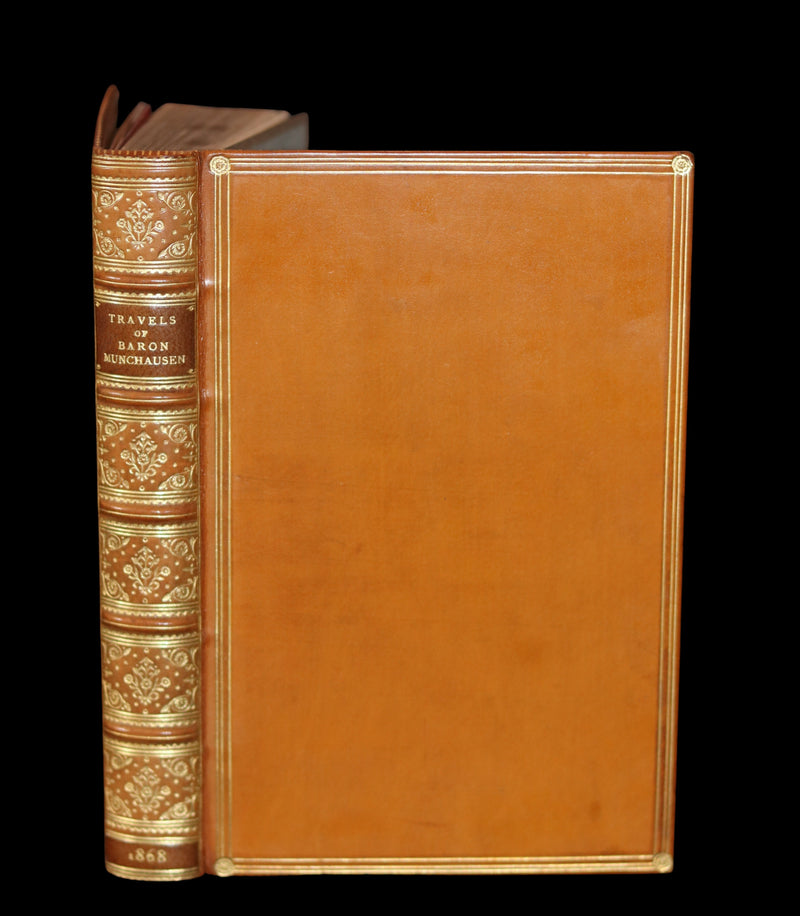 1868 Rare Book bound by Morrell  - The Travels and Surprising Adventures of Baron MUNCHAUSEN. Illustrated by Cruikshank.