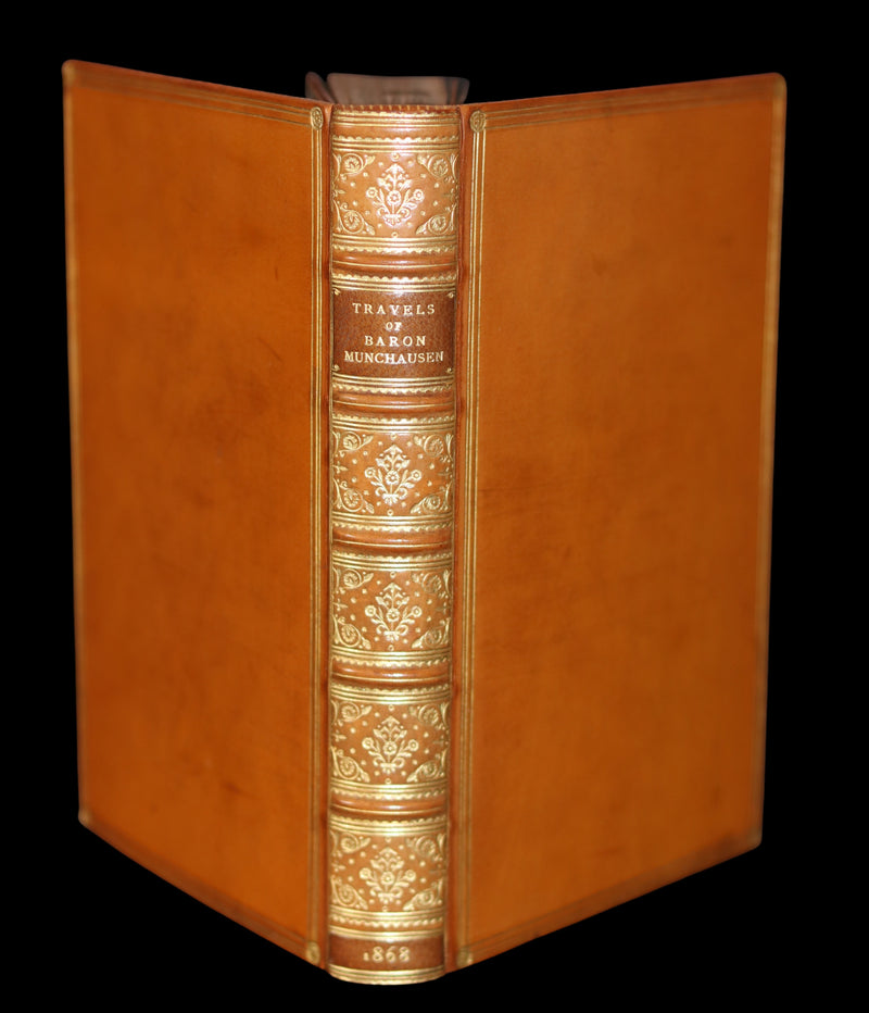 1868 Rare Book bound by Morrell  - The Travels and Surprising Adventures of Baron MUNCHAUSEN. Illustrated by Cruikshank.