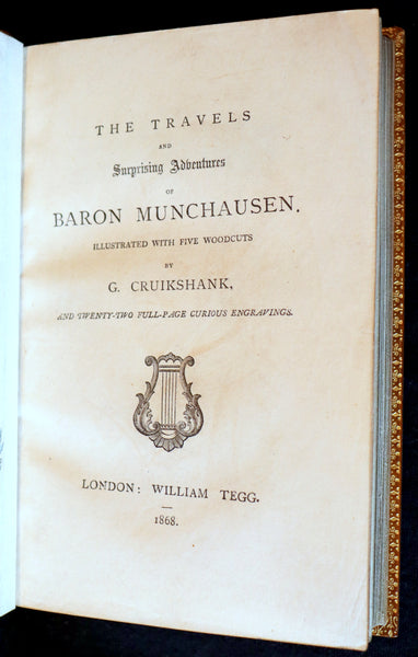 1868 Rare Book bound by Morrell  - The Travels and Surprising Adventures of Baron MUNCHAUSEN. Illustrated by Cruikshank.