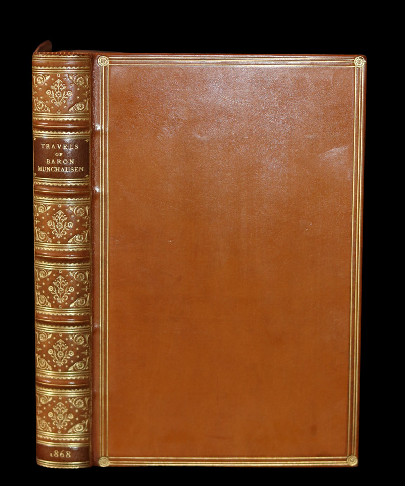 1868 Rare Book bound by Morrell  - The Travels and Surprising Adventures of Baron MUNCHAUSEN. Illustrated by Cruikshank.