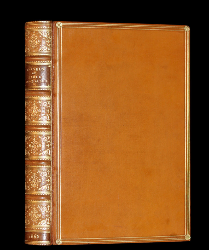 1868 Rare Book bound by Morrell  - The Travels and Surprising Adventures of Baron MUNCHAUSEN. Illustrated by Cruikshank.