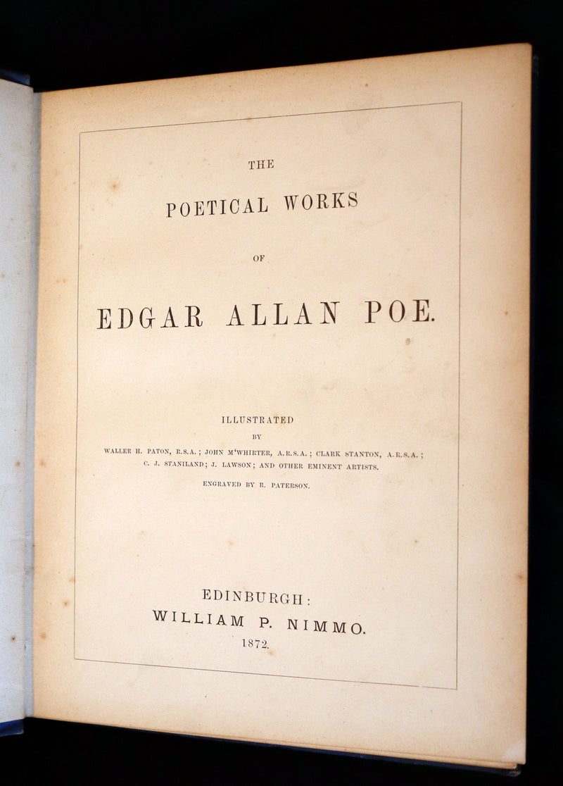 1872 Scarce Victorian Book - The Poetical Works of Edgar Allan Poe. Edinburgh Illustrated Edition.