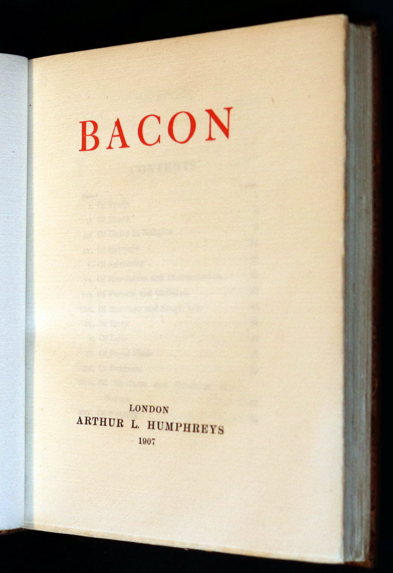 1907 Rare Book bound by Zaehnsdorf - FRANCIS BACON's ESSAYS.