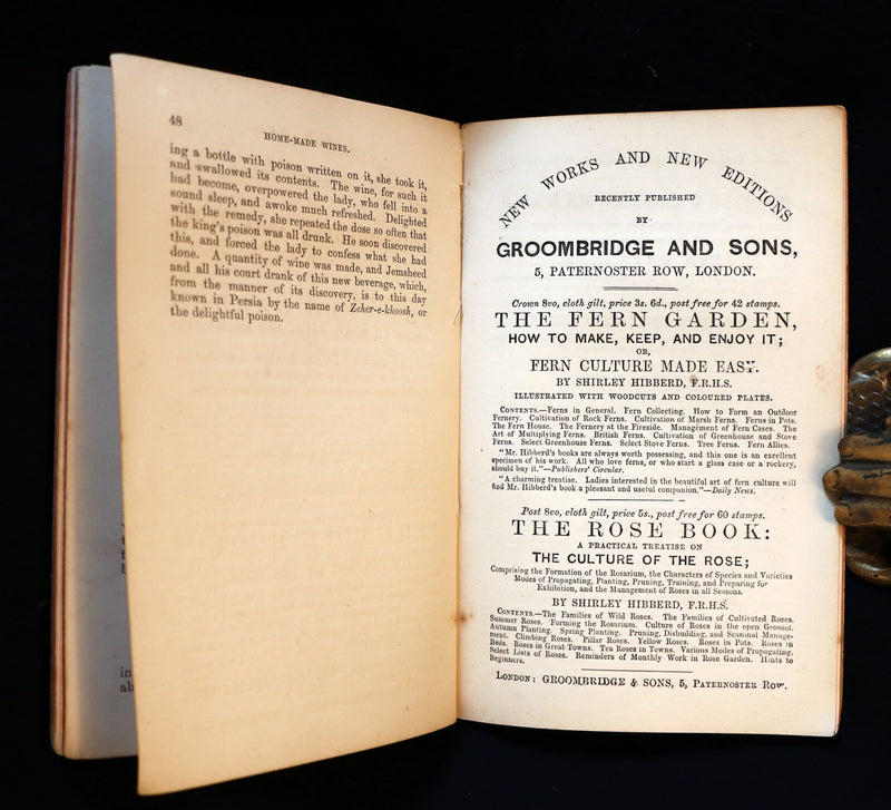 1870 Scarce Book ~ Home-Made WINES: How to Make and Keep Them By G. Vine. 1stED.
