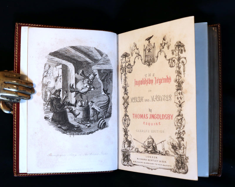 1887 Rare Carmine Edition bound by Ramage - INGOLDSBY LEGENDS Illustrated by Cruikshank, Leech and Barham.