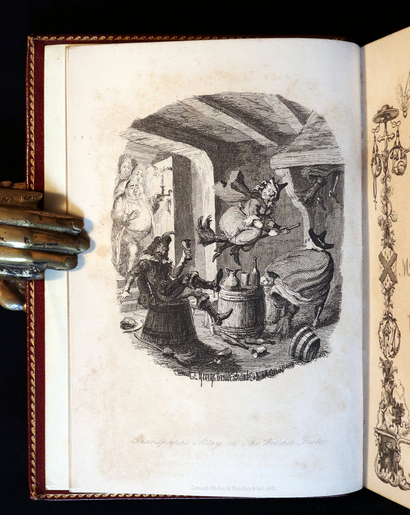 1887 Rare Carmine Edition bound by Ramage - INGOLDSBY LEGENDS Illustrated by Cruikshank, Leech and Barham.