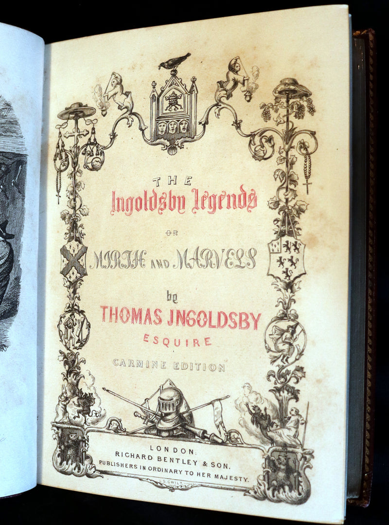 1887 Rare Carmine Edition bound by Ramage - INGOLDSBY LEGENDS Illustrated by Cruikshank, Leech and Barham.