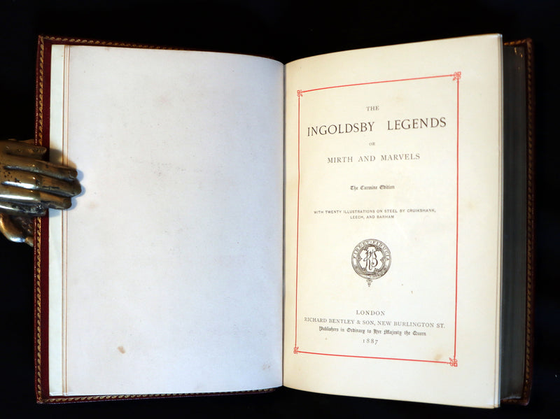 1887 Rare Carmine Edition bound by Ramage - INGOLDSBY LEGENDS Illustrated by Cruikshank, Leech and Barham.