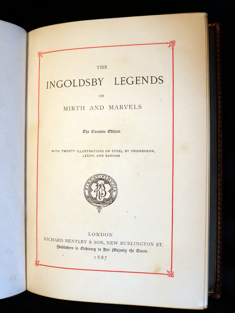 1887 Rare Carmine Edition bound by Ramage - INGOLDSBY LEGENDS Illustrated by Cruikshank, Leech and Barham.