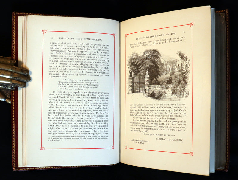 1887 Rare Carmine Edition bound by Ramage - INGOLDSBY LEGENDS Illustrated by Cruikshank, Leech and Barham.