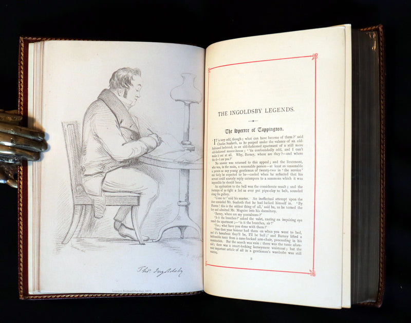 1887 Rare Carmine Edition bound by Ramage - INGOLDSBY LEGENDS Illustrated by Cruikshank, Leech and Barham.