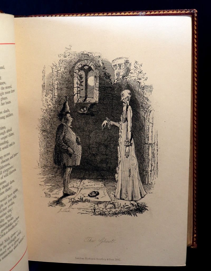 1887 Rare Carmine Edition bound by Ramage - INGOLDSBY LEGENDS Illustrated by Cruikshank, Leech and Barham.
