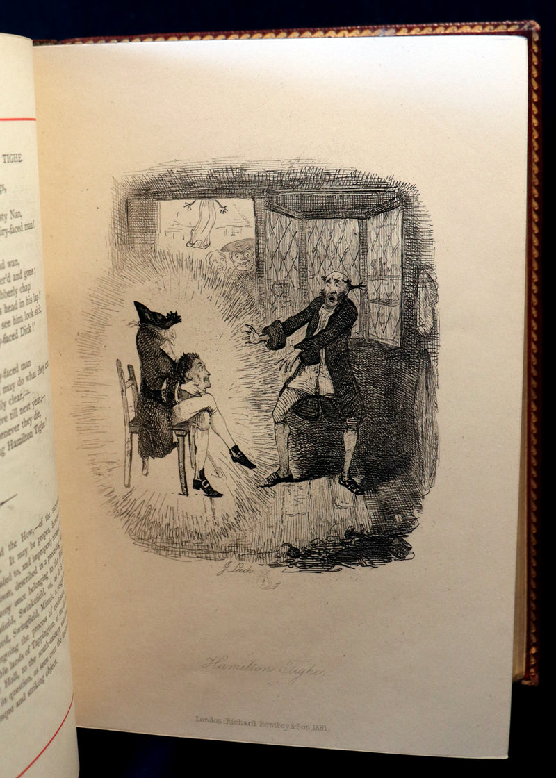 1887 Rare Carmine Edition bound by Ramage - INGOLDSBY LEGENDS Illustrated by Cruikshank, Leech and Barham.