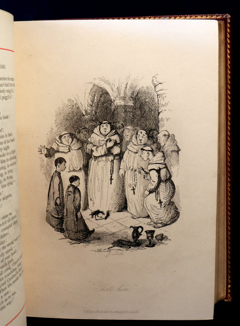 1887 Rare Carmine Edition bound by Ramage - INGOLDSBY LEGENDS Illustrated by Cruikshank, Leech and Barham.