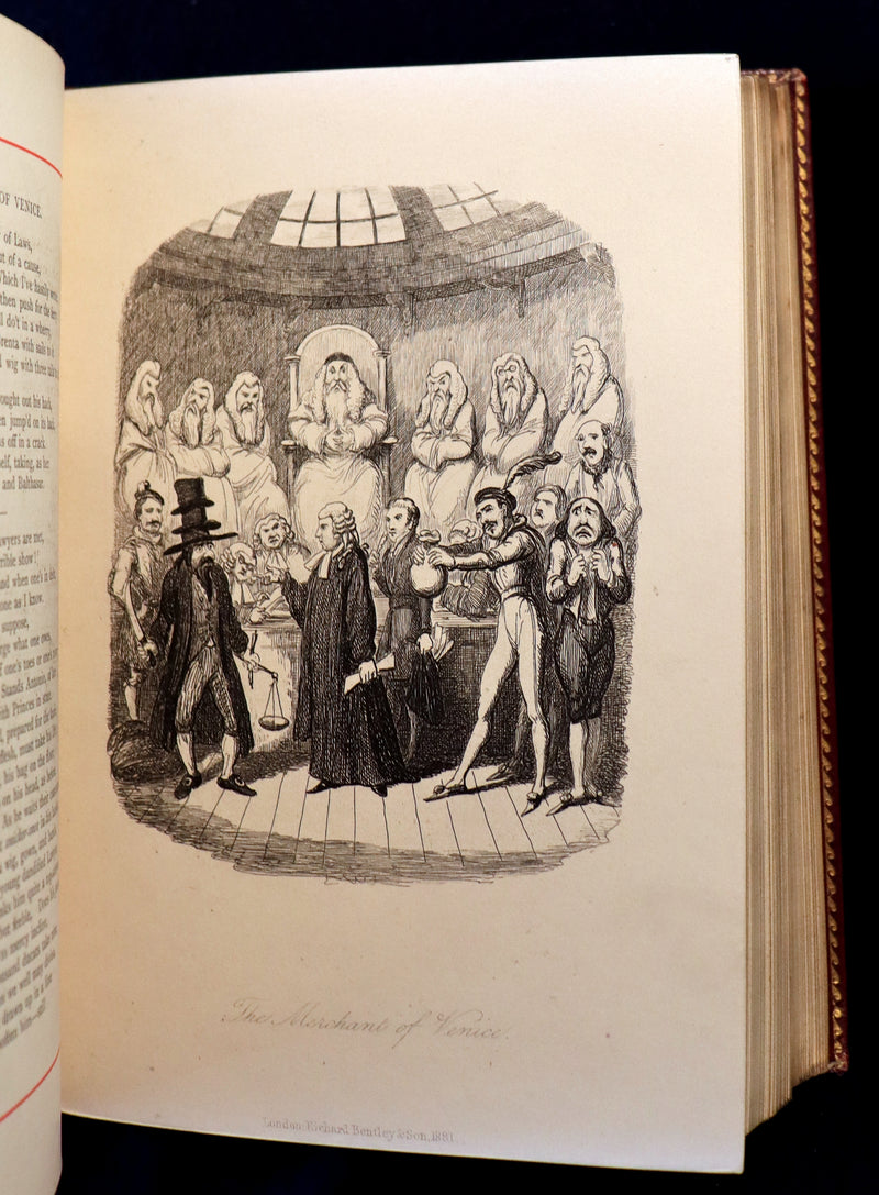 1887 Rare Carmine Edition bound by Ramage - INGOLDSBY LEGENDS Illustrated by Cruikshank, Leech and Barham.