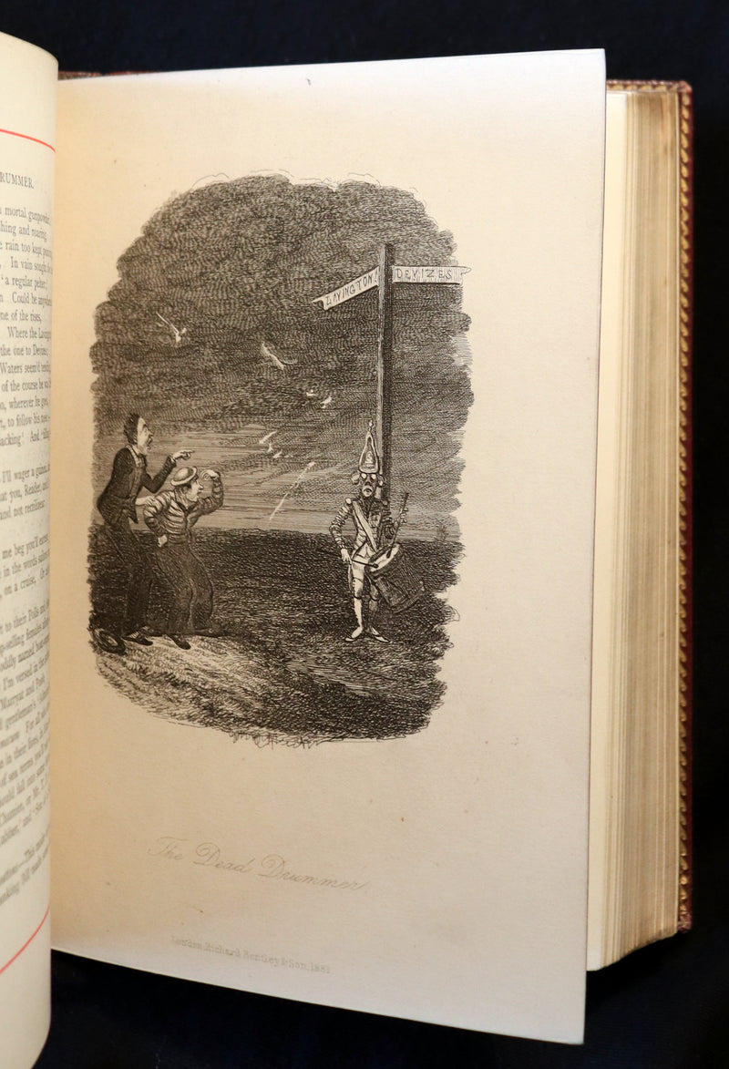 1887 Rare Carmine Edition bound by Ramage - INGOLDSBY LEGENDS Illustrated by Cruikshank, Leech and Barham.