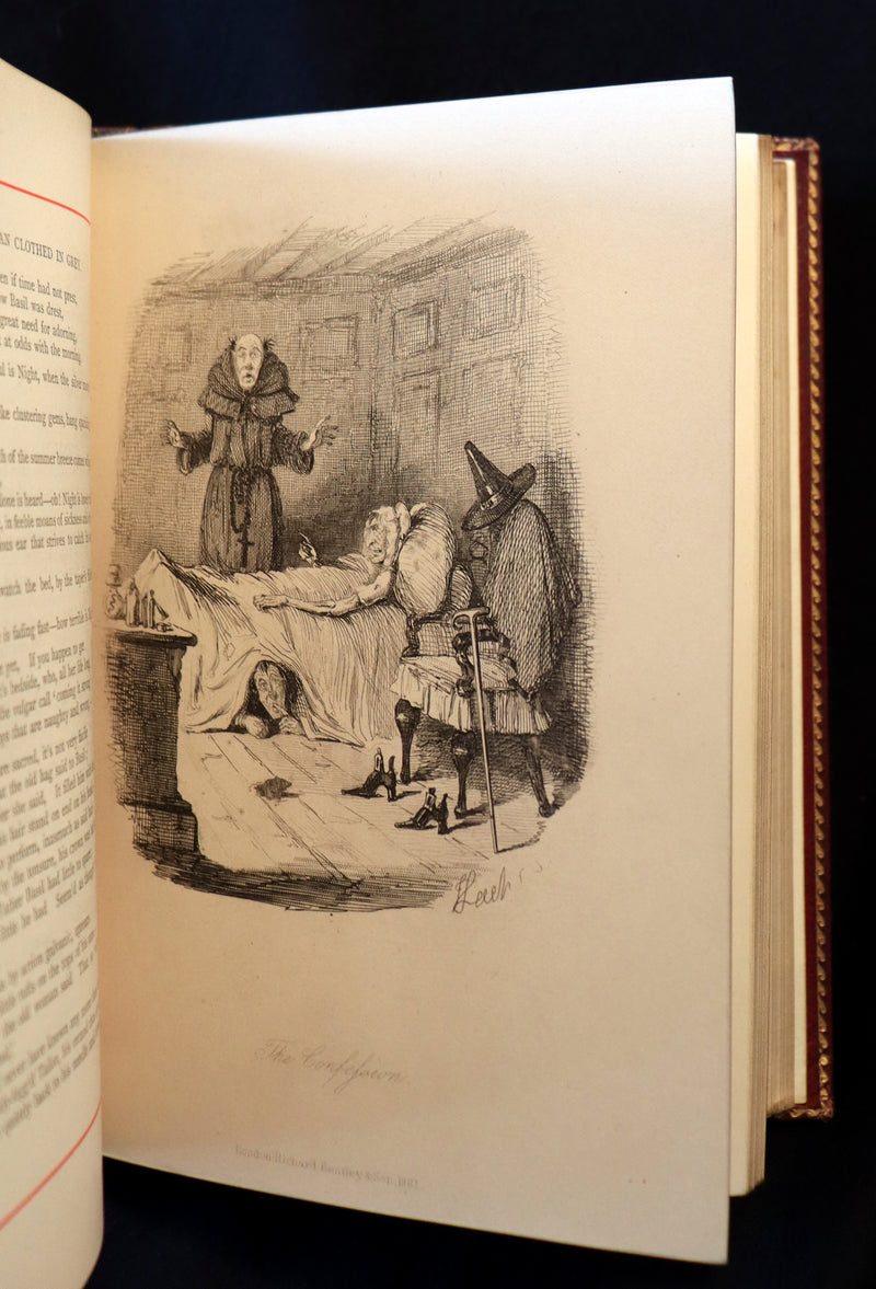 1887 Rare Carmine Edition bound by Ramage - INGOLDSBY LEGENDS Illustrated by Cruikshank, Leech and Barham.