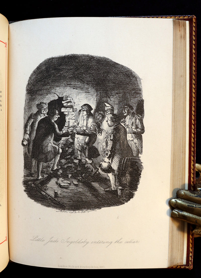 1887 Rare Carmine Edition bound by Ramage - INGOLDSBY LEGENDS Illustrated by Cruikshank, Leech and Barham.