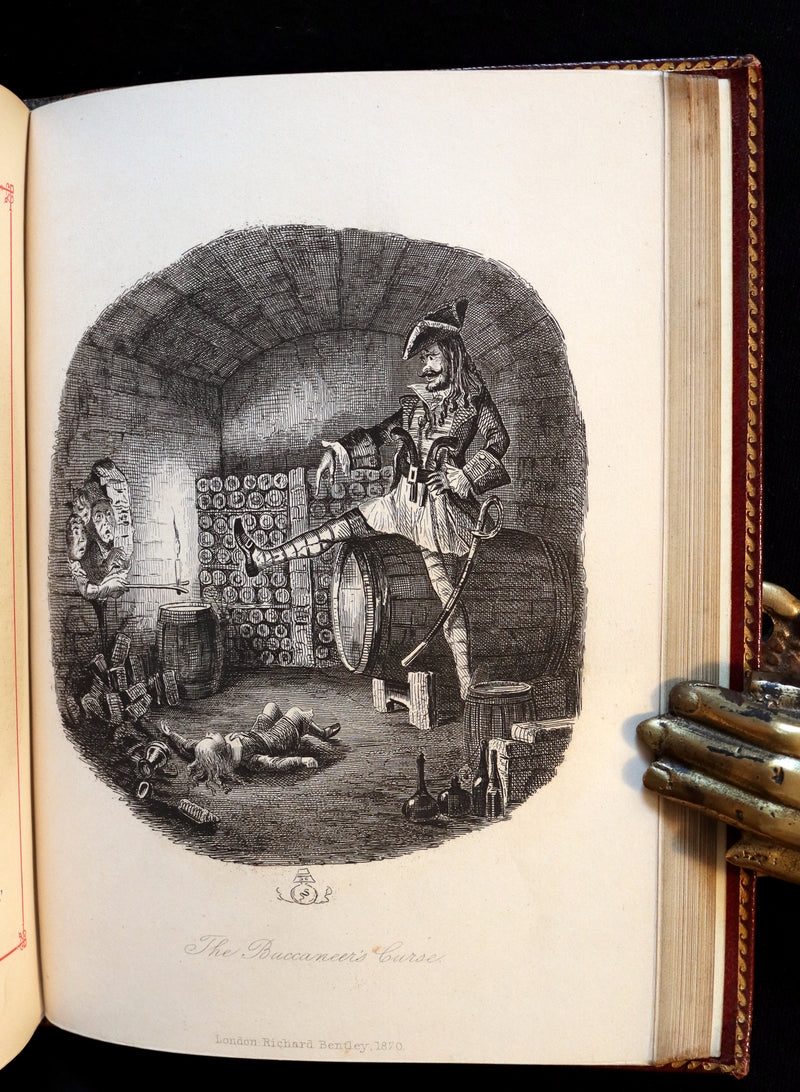 1887 Rare Carmine Edition bound by Ramage - INGOLDSBY LEGENDS Illustrated by Cruikshank, Leech and Barham.