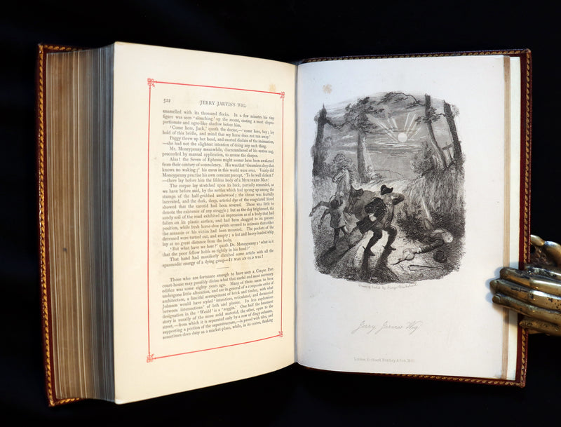 1887 Rare Carmine Edition bound by Ramage - INGOLDSBY LEGENDS Illustrated by Cruikshank, Leech and Barham.