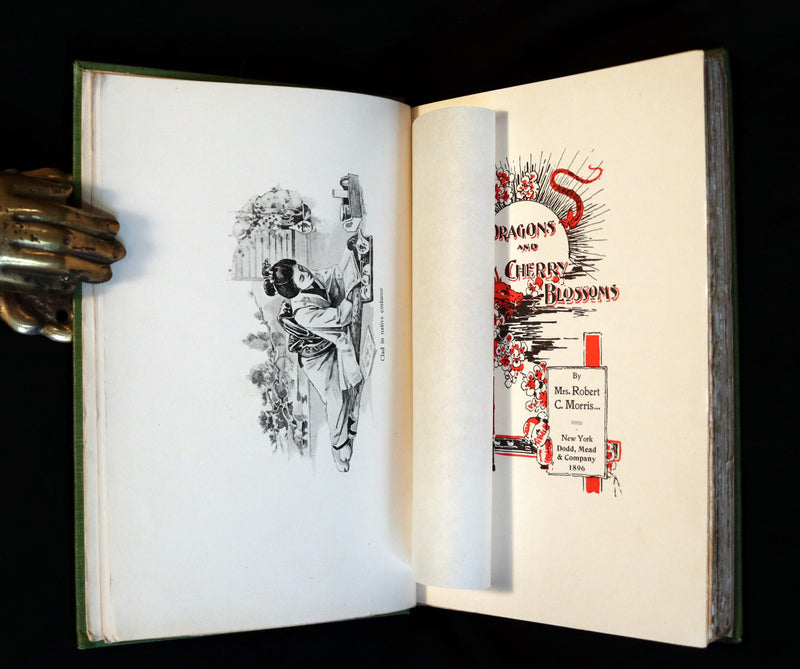 1896 Rare 1stED Book - Dragons and Cherry-Blossoms by Mrs. Robert C. Morris. Japan Illustrated.