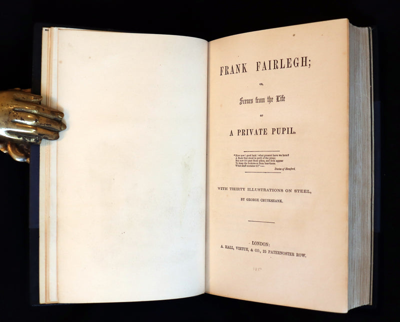 1850 Rare 1stED Bound by Sangorski - FRANK FAIRLEGH By Smedley with Cruikshank Illustrations.