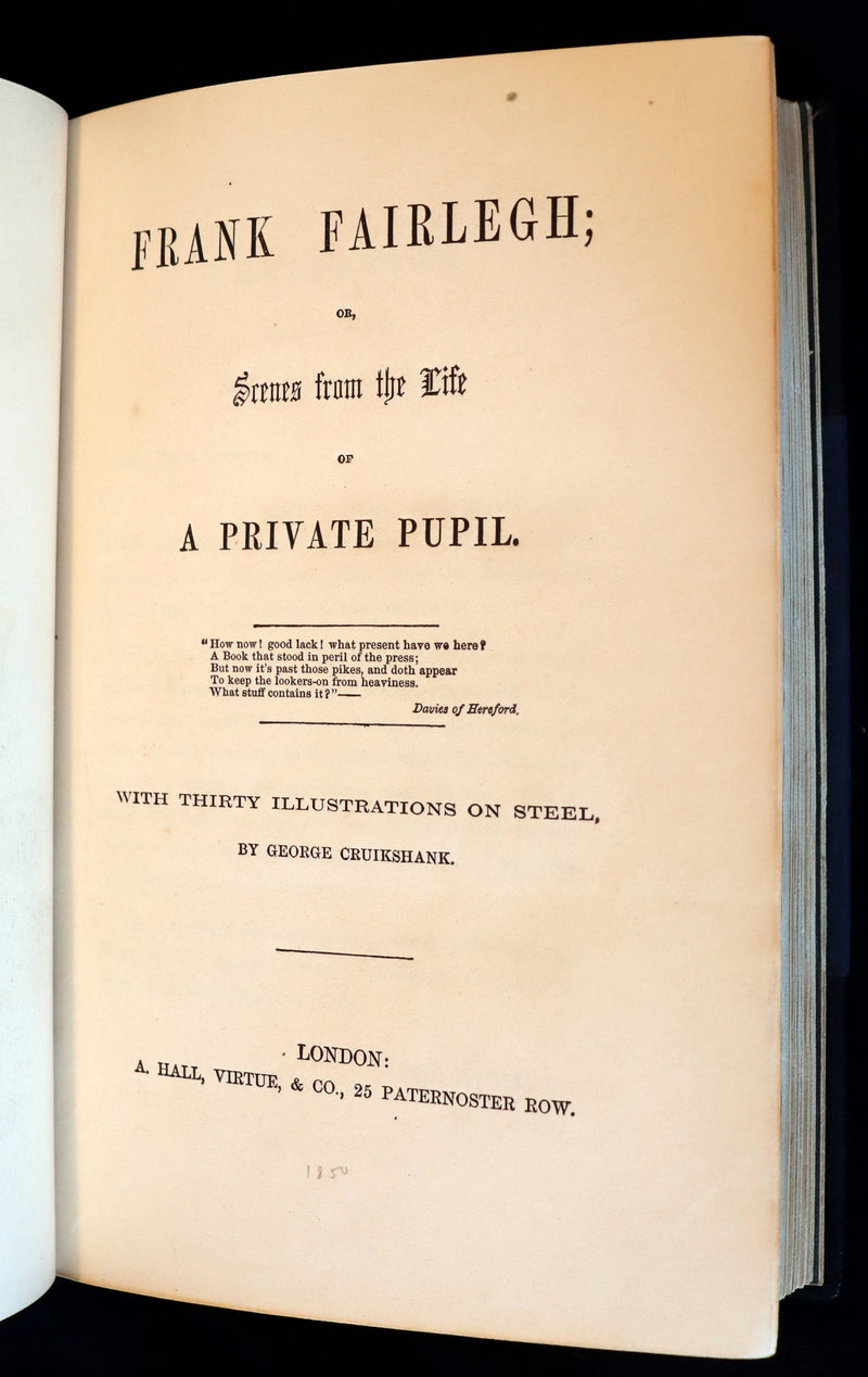 1850 Rare 1stED Bound by Sangorski - FRANK FAIRLEGH By Smedley with Cruikshank Illustrations.