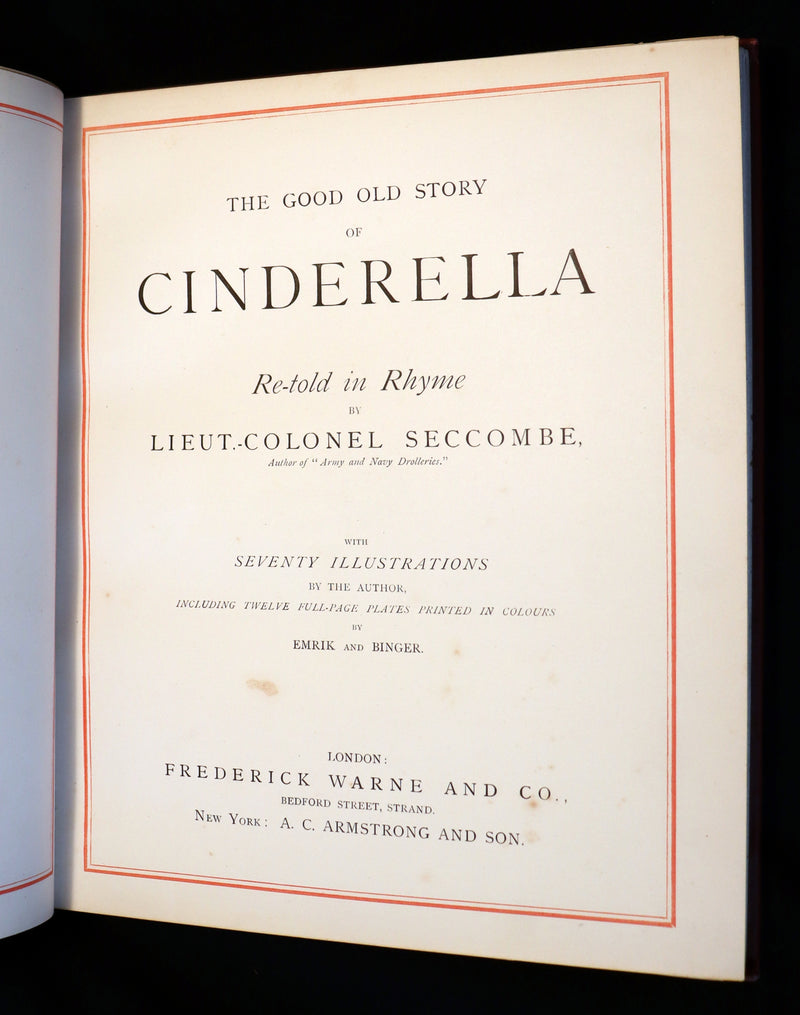 1882 Scarce Victorian Book ~ The Good Old Story of CINDERELLA by Lieut.-Colonel Seccombe Illustrated.