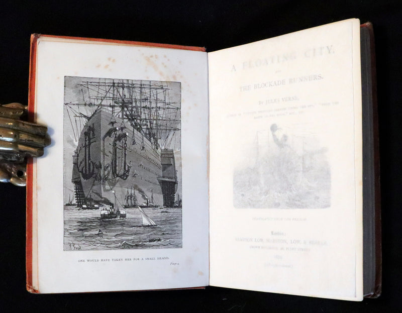 1874 Scarce First Edition Jules Verne - A Floating City and the Blockade Runners Illustrated.