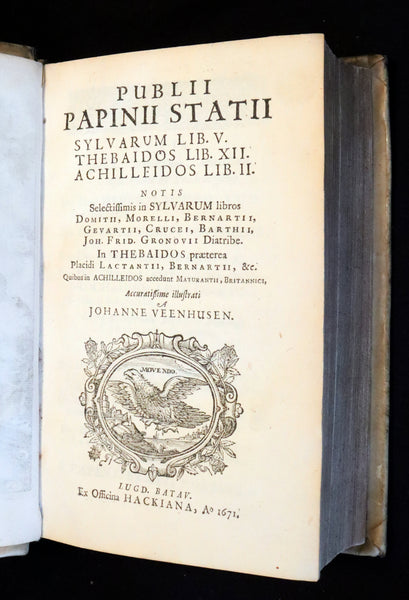 1671 Rare Latin Vellum Book - Publius Papinius Statius Works - Roman Poet of the 1st Century AD.