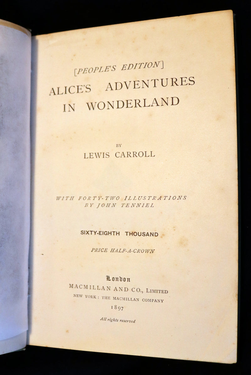 1897 Rare Victorian Book - Alice's Adventures in Wonderland by Lewis Carroll illustrated by John Tenniel.