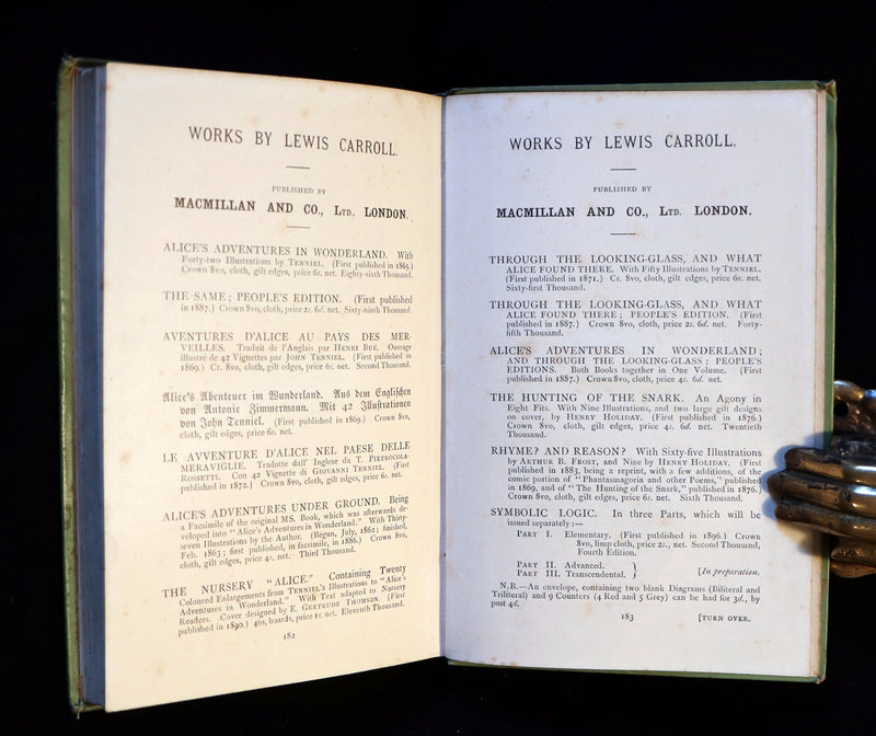 1897 Rare Victorian Book - Alice's Adventures in Wonderland by Lewis Carroll illustrated by John Tenniel.