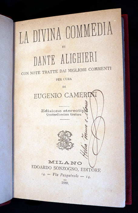 1889 Rare Italian Book - La Divina Commedia di DANTE ALIGHIERI - Divine Comedy.