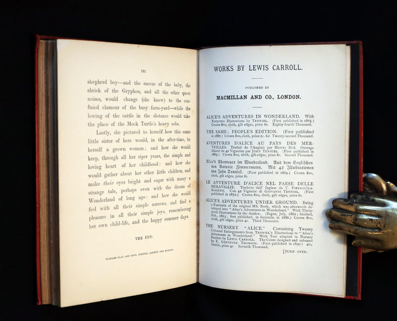 1891 Rare Victorian Book - Alice's Adventures in Wonderland by Lewis Carroll.