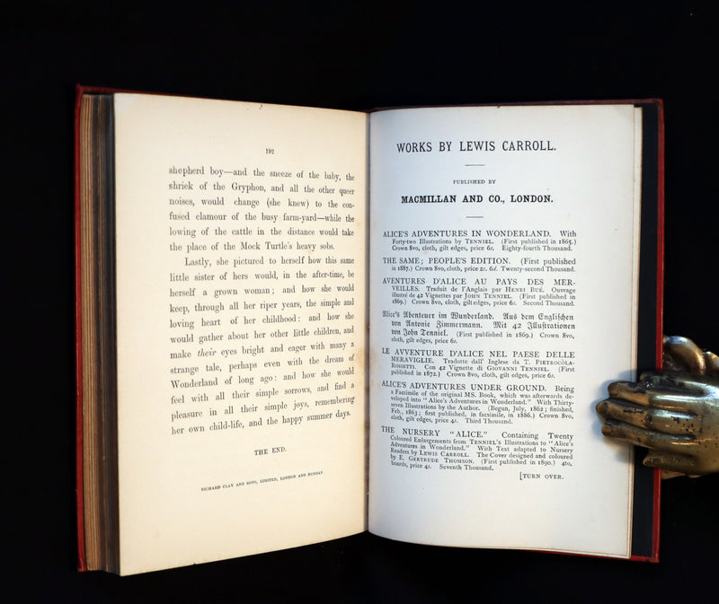 1891 Rare Victorian Book - Alice's Adventures in Wonderland by Lewis Carroll.