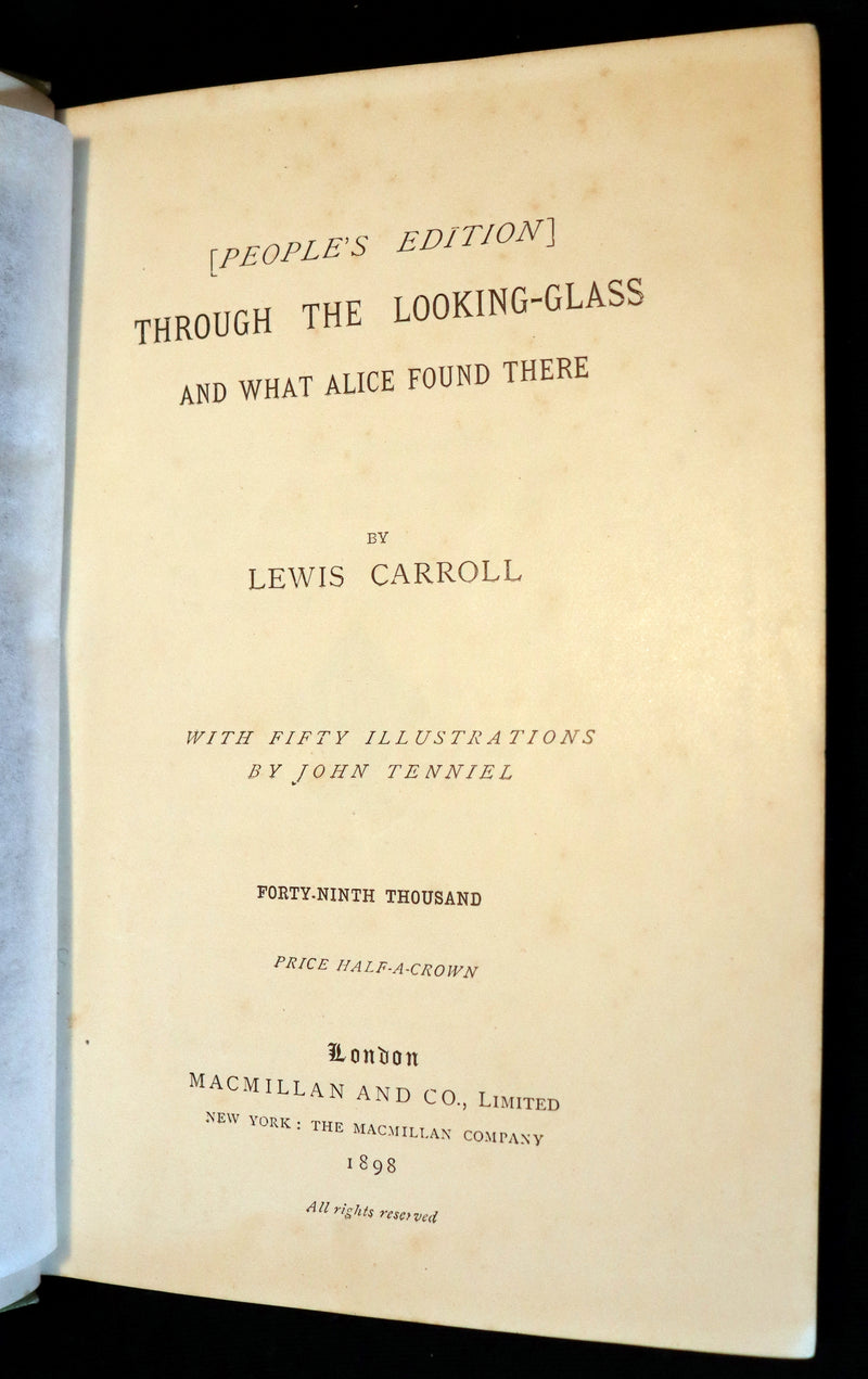 1898 Rare Victorian Book - Through the Looking Glass, and What Alice Found There by Lewis Carroll.