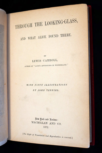 1872 Scarce 1st US Edition - Through the Looking Glass, and What Alice Found There by Lewis Carroll.