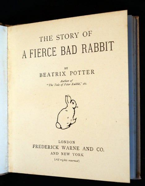 1916 Rare First Edition Book - Beatrix Potter  - The Story of A FIERCE BAD RABBIT.