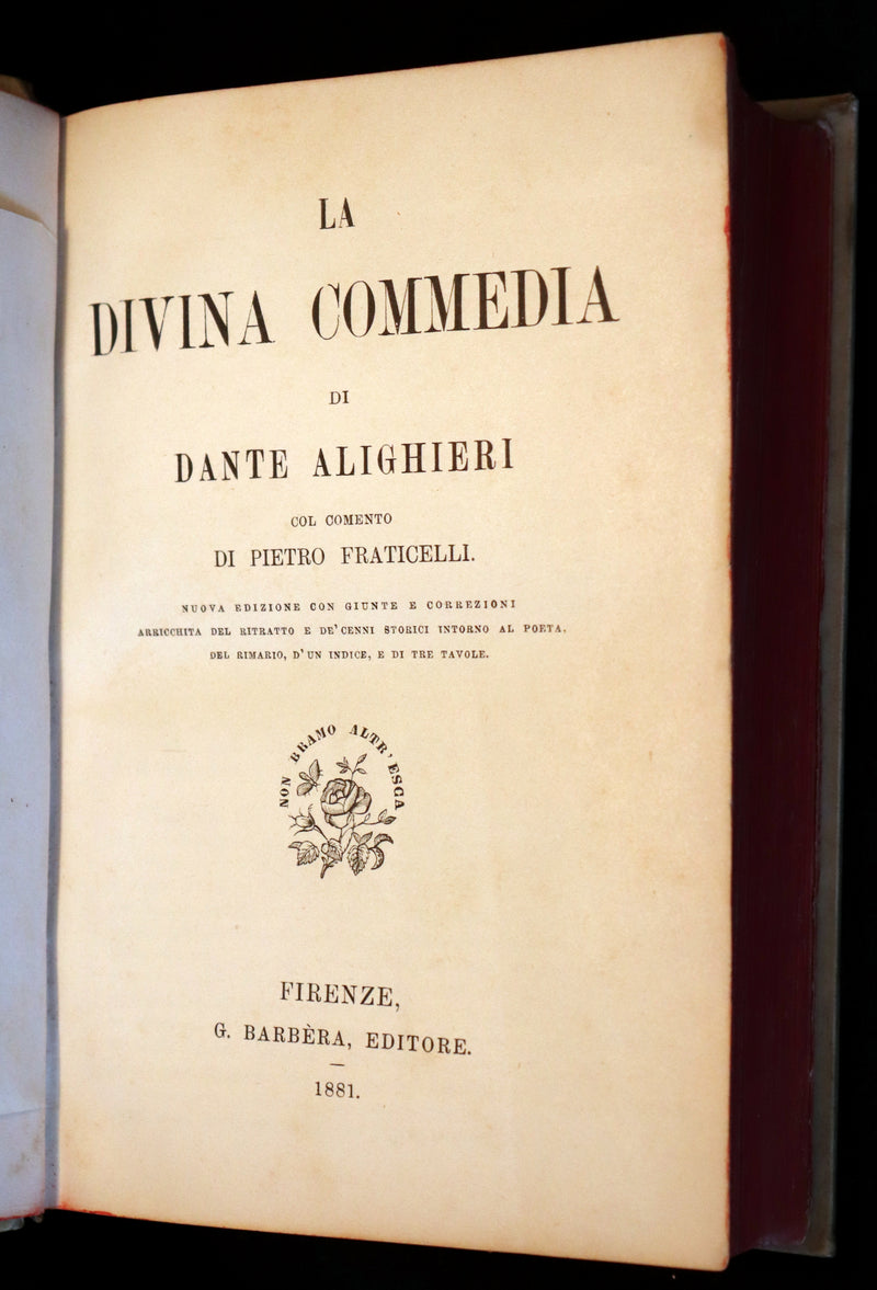 1881 Rare Italian Vellum Book - La Divina Commedia di DANTE ALIGHIERI - Divine Comedy.