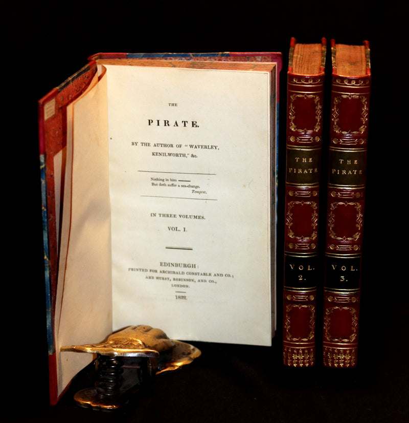 1822 Rare First Edition Book set in Regency binding - The PIRATE by Walter Scott. Baron Newborough copy.