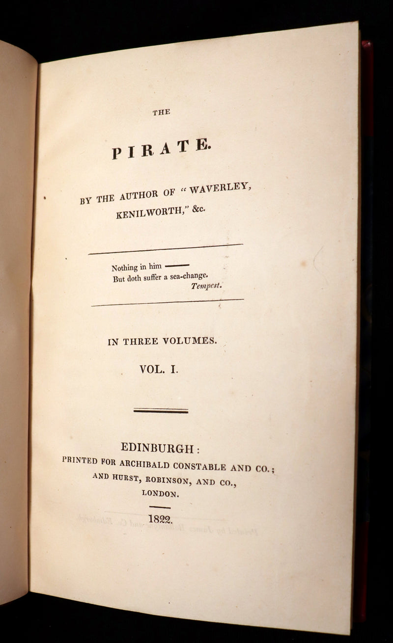 1822 Rare First Edition Book set in Regency binding - The PIRATE by Walter Scott. Baron Newborough copy.
