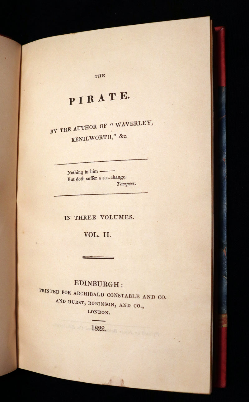 1822 Rare First Edition Book set in Regency binding - The PIRATE by Walter Scott. Baron Newborough copy.